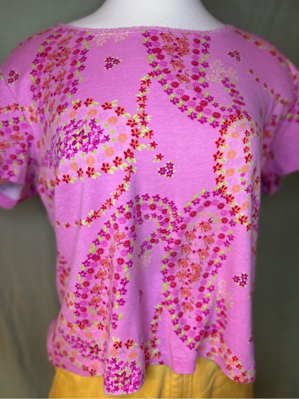 Pink Floral Heart Short Sleeve 100% Cotton Sz XL